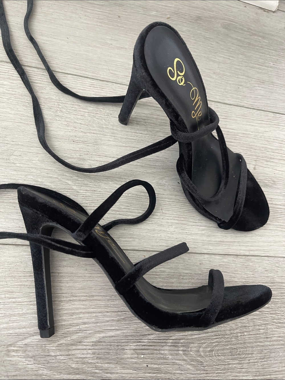 So Me Black Velvet Strappy High Heel Sandals